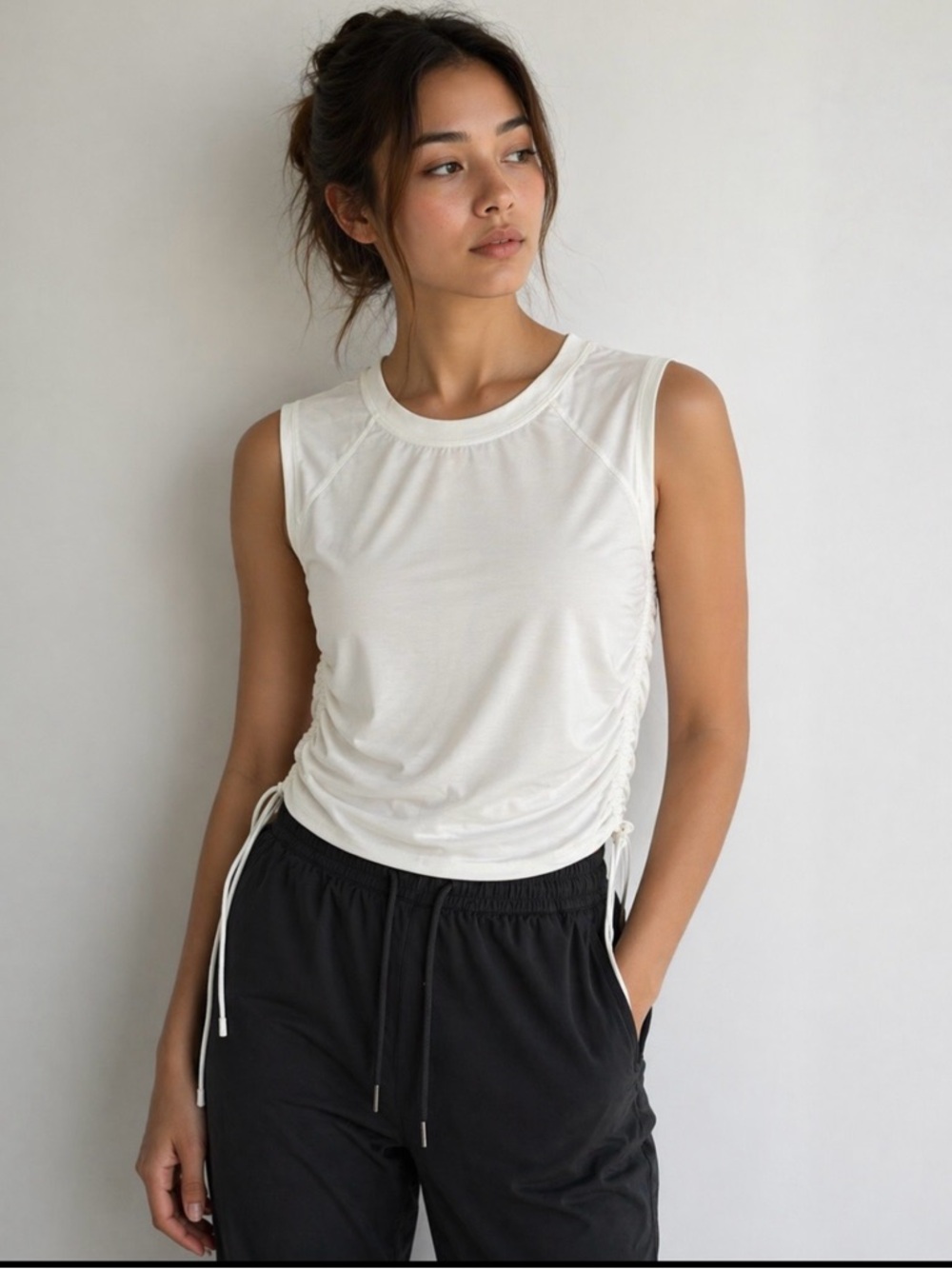 Zella White Ruched Side Tank